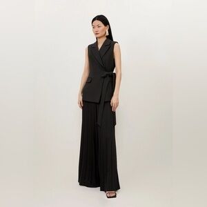 Karen Millen Tie Blazer Soft Tailored Pleated Jumpsuit Size 10